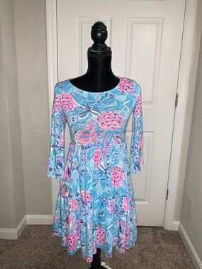 Lilly Pulitzer Light Blue & Pink Floral Tiered Midi Dress